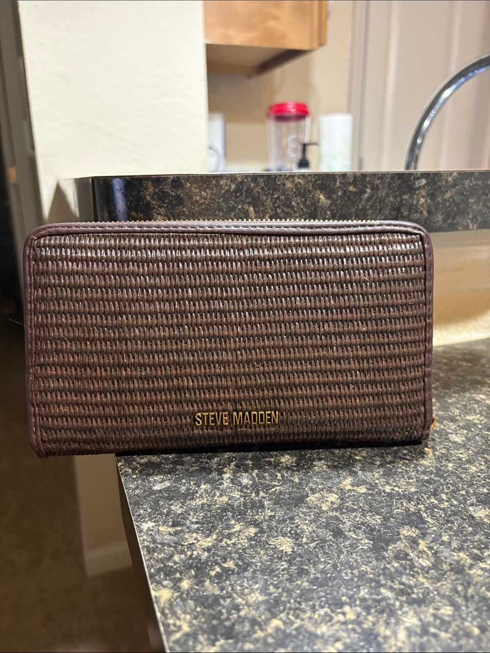 Steve Madden Woven Zip-Around Wallet in Brown